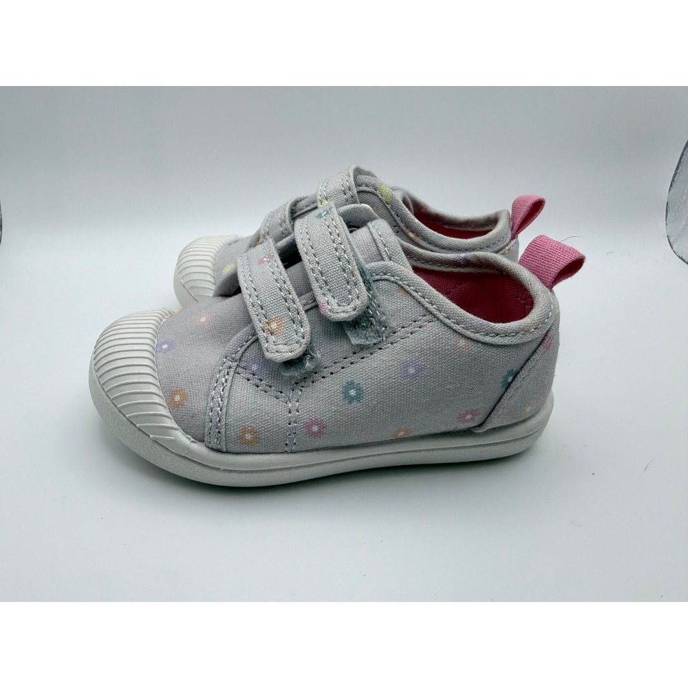 Cat & Jack Baby Girl's Sneakers Size 5 Gray Floral‎ Canvas Shoes Toddler - Picture 3 of 7